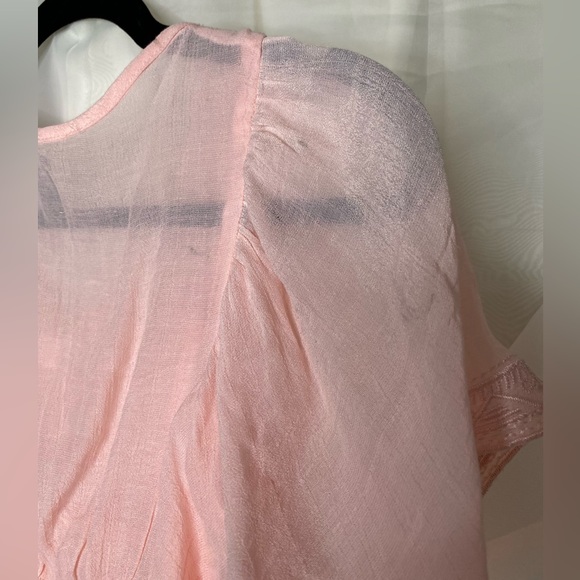Angie Lightweight Gauze Embroidered Flutter Sleeve Blouse Baby Pink Small - Picture 6 of 6
